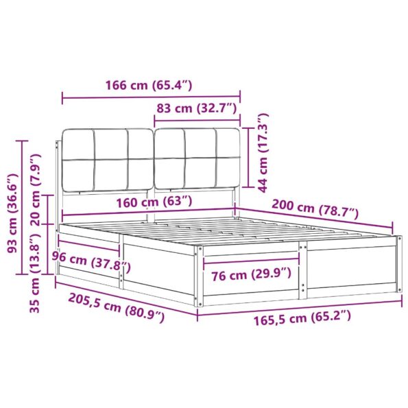 vidaXL Rám postele s čalúneným čelom Tmavo šedá 160 x 200 cm – Obrázok 11