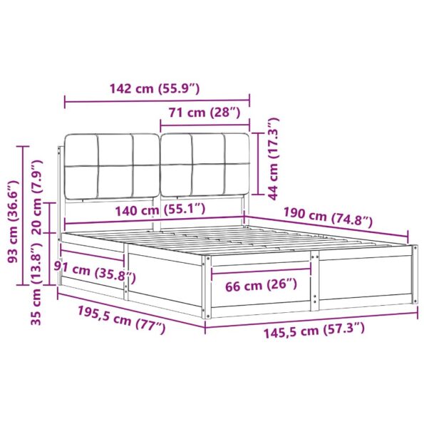 vidaXL Rám postele s čalúneným čelom Sivohnedá 140 x 190 cm – Obrázok 11