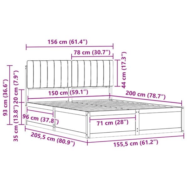 vidaXL Rám postele s čalúneným čelom Čierna 150 x 200 cm – Obrázok 11