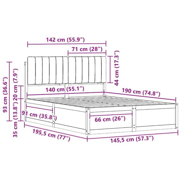 vidaXL Rám postele s čalúneným čelom Sivohnedá 140 x 190 cm – Obrázok 11