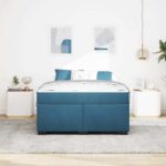 vidaXL Rám postele s matracmi Tmavomodrá 140 x 200 cm látka – Obrázok 2
