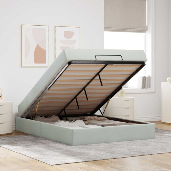 vidaXL Rám postele Iný Svetlosivá 160 x 200 cm Zamat – Obrázok 4