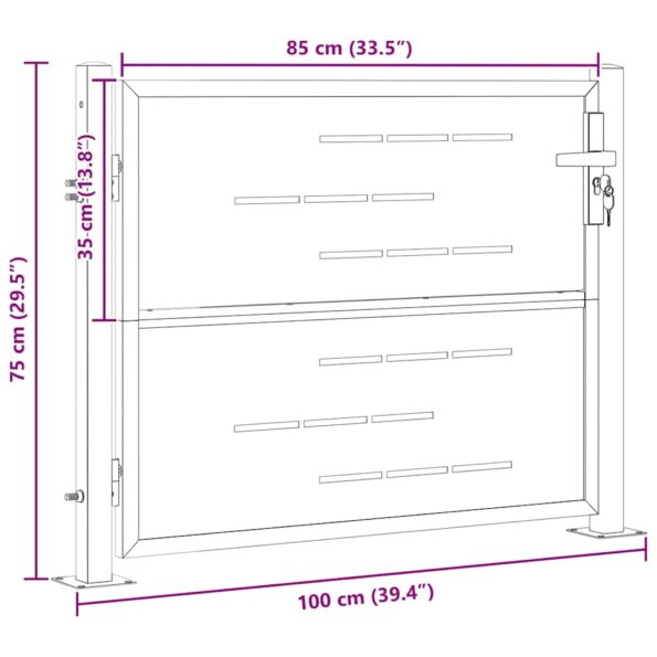 vidaXL Záhradná brána so zámkom Strieborná 100 x 75 cm Nerezová oceľ – Obrázok 12