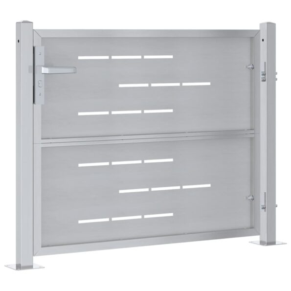 vidaXL Záhradná brána so zámkom Strieborná 100 x 75 cm Nerezová oceľ – Obrázok 6