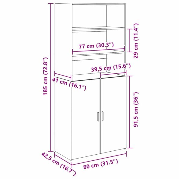 vidaXL Highboard Čierny dub 80 x 42,5 x 185 cm Kompozitné drevo – Obrázok 13