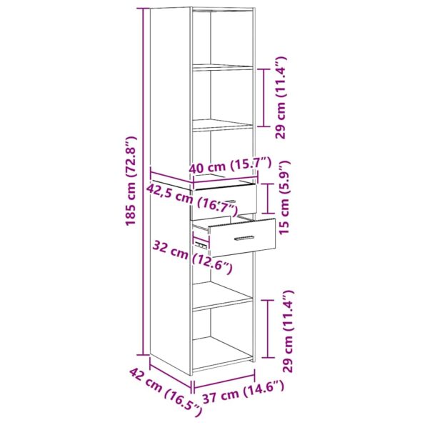 vidaXL Highboard Čierny dub 40 x 42,5 x 185 cm Kompozitné drevo – Obrázok 13