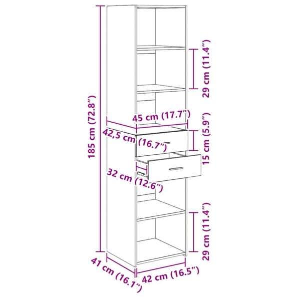 vidaXL Highboard Čierny dub 45 x 42,5 x 185 cm Kompozitné drevo – Obrázok 13