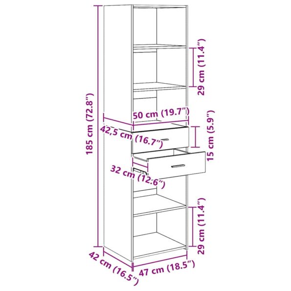vidaXL Highboard Remeselný dub 50 x 42,5 x 185 cm Kompozitné drevo – Obrázok 13