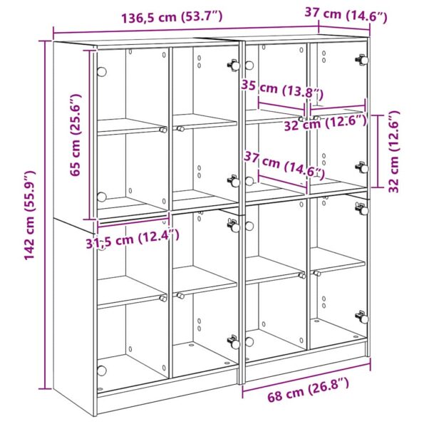 vidaXL Highboard 2 pcs Remeselný dub 136 x 37 x 142 cm – Obrázok 12