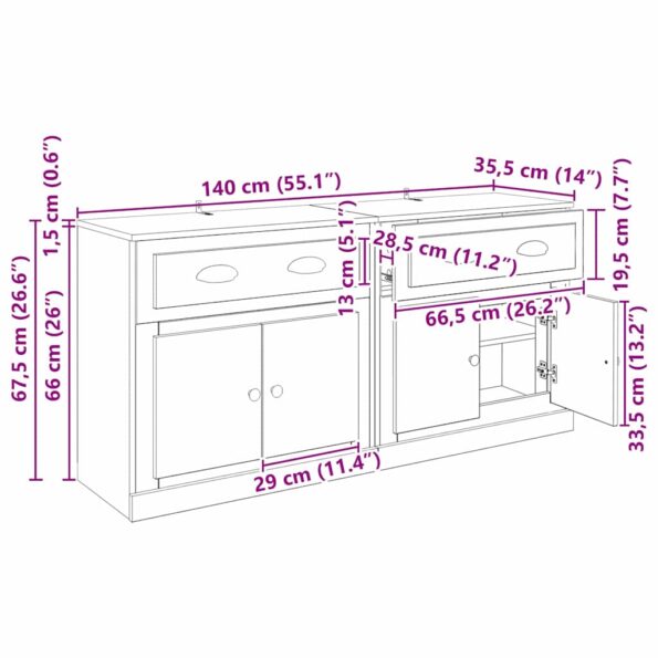 vidaXL Komody 2 pcs Čierny dub 70 x 35,5 x 67,5 cm Kompozitné drevo – Obrázok 13