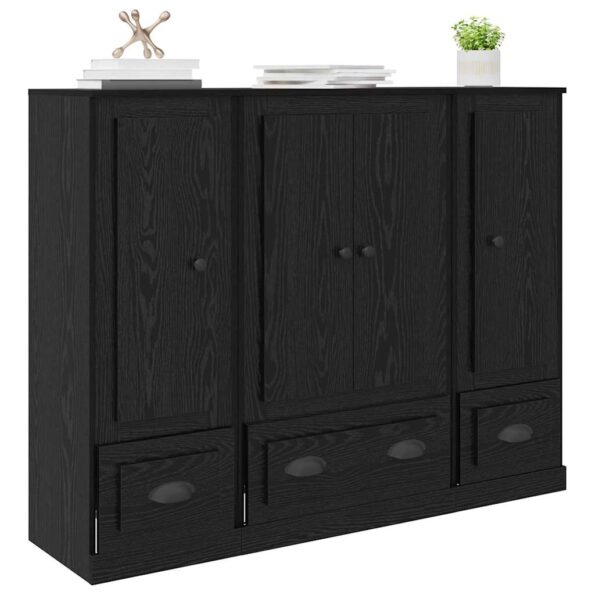 vidaXL Highboard so zásuvkou 3 pcs Čierny dub Kompozitné drevo – Obrázok 3