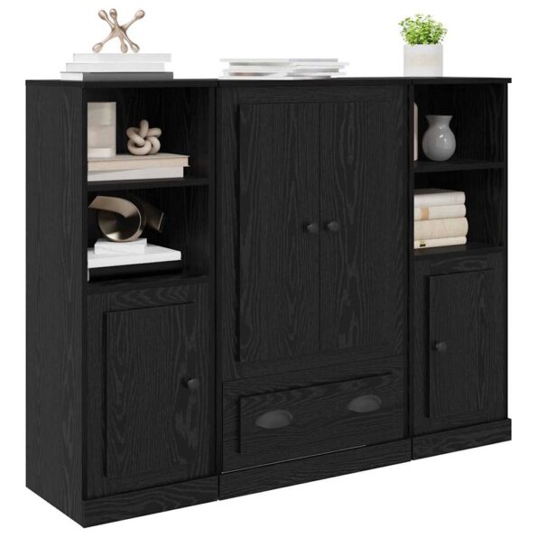 vidaXL Highboard so zásuvkou 3 pcs Čierny dub Kompozitné drevo – Obrázok 3