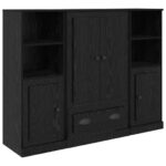 vidaXL Highboard so zásuvkou 3 pcs Čierny dub Kompozitné drevo – Obrázok 5