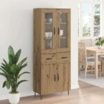 vidaXL Highboard Remeselný dub 69,5 x 34 x 90 cm Kompozitné drevo – Obrázok 4