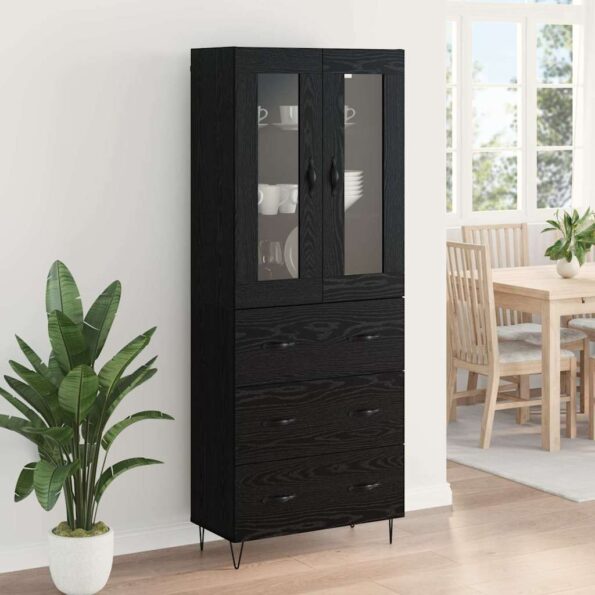 vidaXL Highboard Čierny dub 69,5 x 34 x 90 cm Kompozitné drevo – Obrázok 4
