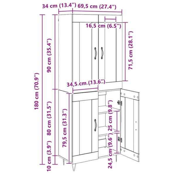 vidaXL Highboard Čierny dub 69,5 x 34 x 90 cm Kompozitné drevo – Obrázok 13
