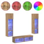 vidaXL Stenná jednotka pre TV 6 pcs Remeselný dub Kompozitné drevo – Obrázok 4