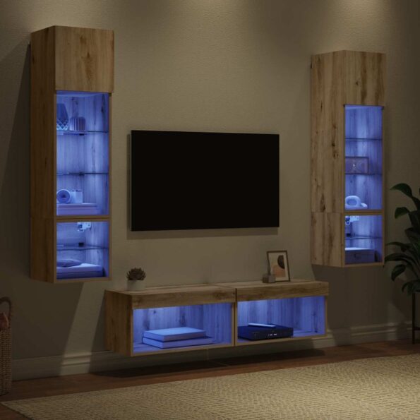 vidaXL Stenná jednotka pre TV 6 pcs Remeselný dub Kompozitné drevo – Obrázok 5