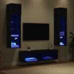 vidaXL Stenná jednotka pre TV 6 pcs Čierny dub Kompozitné drevo – Obrázok 5