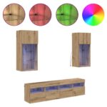 vidaXL TV nástenné jednotky s LED 5 pcs Remeselný dub – Obrázok 4