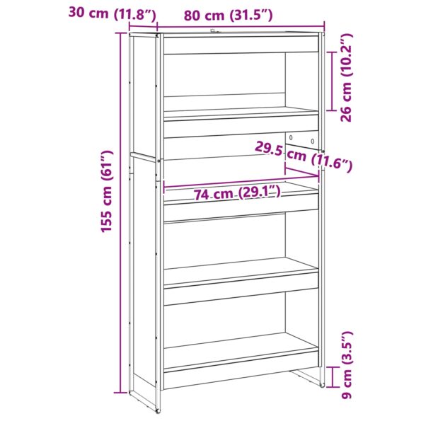 vidaXL Knižnica 2 pcs Dymová dub 80 x 30 x 155 cm Kompozitné drevo – Obrázok 11