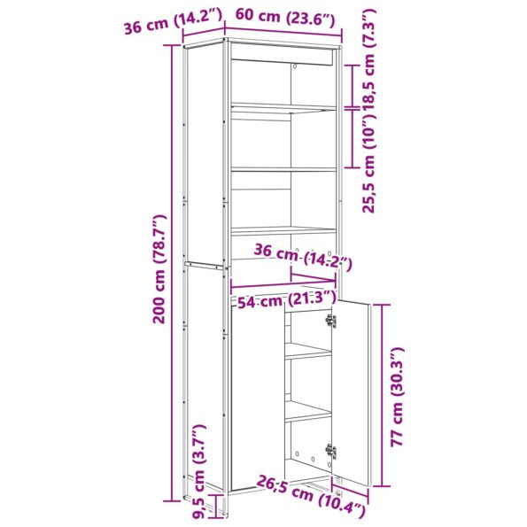 vidaXL Vysoké skrinky 2 pcs Dymová dub 60 x 36 x 200 cm – Obrázok 12