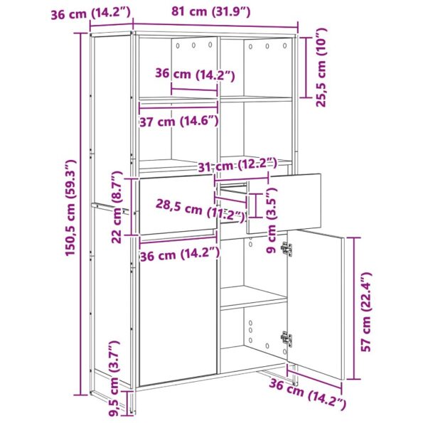 vidaXL Servírovacia skriňa 2 pcs Dymová dub 81 x 36 x 150.5 cm – Obrázok 12