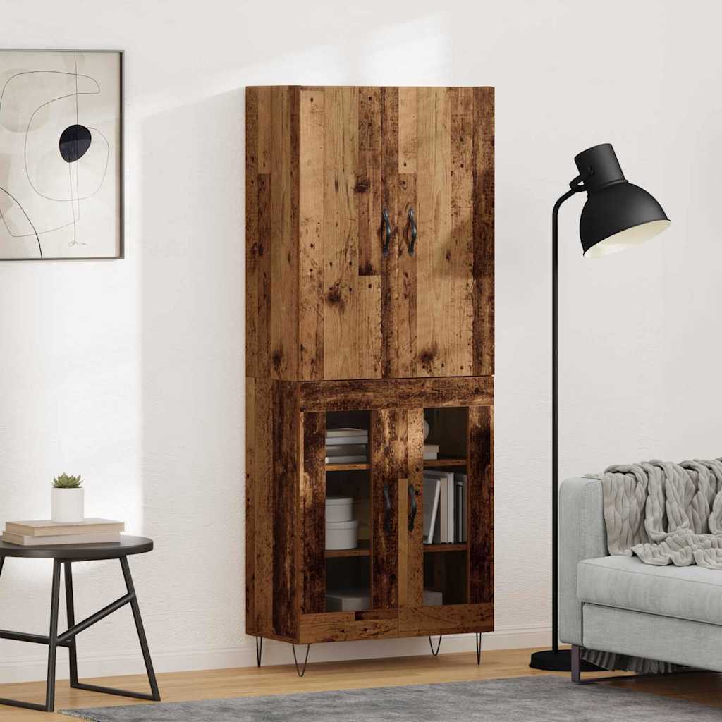 3403165_1.jpg vidaXL Highboard 2 pcs Staré drevo Konštrukčné drevo a sklo – Obrázok 1