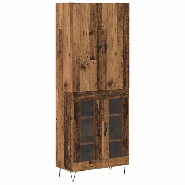 vidaXL Highboard 2 pcs Staré drevo Konštrukčné drevo a sklo – Obrázok 2