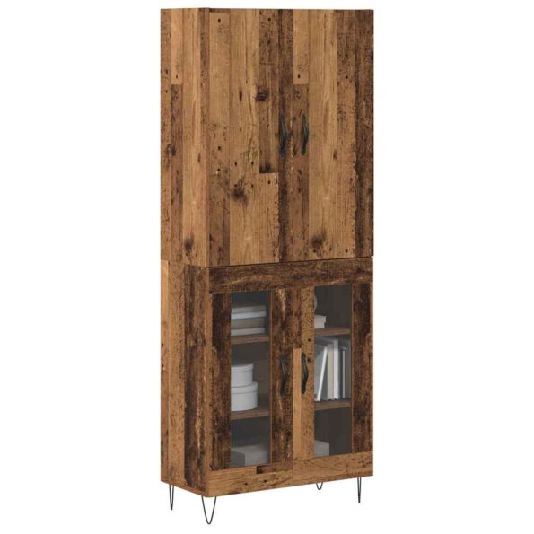 vidaXL Highboard 2 pcs Staré drevo Konštrukčné drevo a sklo – Obrázok 3