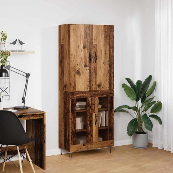 vidaXL Highboard 2 pcs Staré drevo Konštrukčné drevo a sklo – Obrázok 4