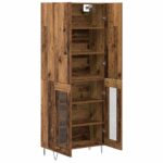 vidaXL Highboard 2 pcs Staré drevo Konštrukčné drevo a sklo – Obrázok 7