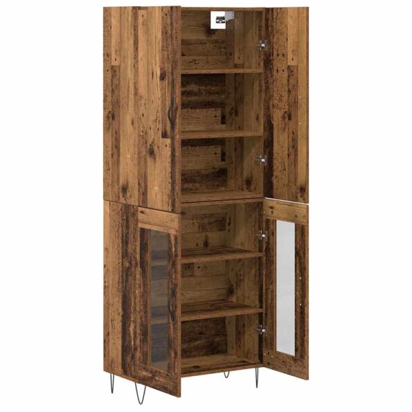 vidaXL Highboard 2 pcs Staré drevo Konštrukčné drevo a sklo – Obrázok 7