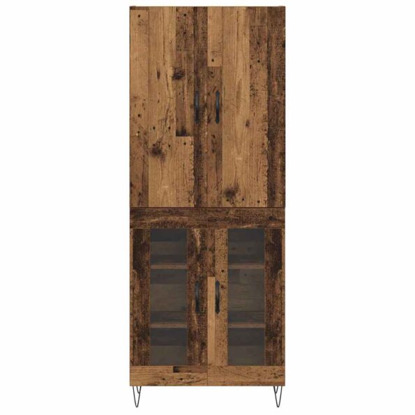 vidaXL Highboard 2 pcs Staré drevo Konštrukčné drevo a sklo – Obrázok 8
