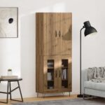 vidaXL Highboard 2 pcs Remeselný dub Konštrukčné drevo a sklo
