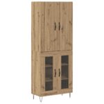 vidaXL Highboard 2 pcs Remeselný dub Konštrukčné drevo a sklo – Obrázok 2