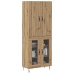 vidaXL Highboard 2 pcs Remeselný dub Konštrukčné drevo a sklo – Obrázok 3