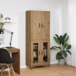 vidaXL Highboard 2 pcs Remeselný dub Konštrukčné drevo a sklo – Obrázok 4