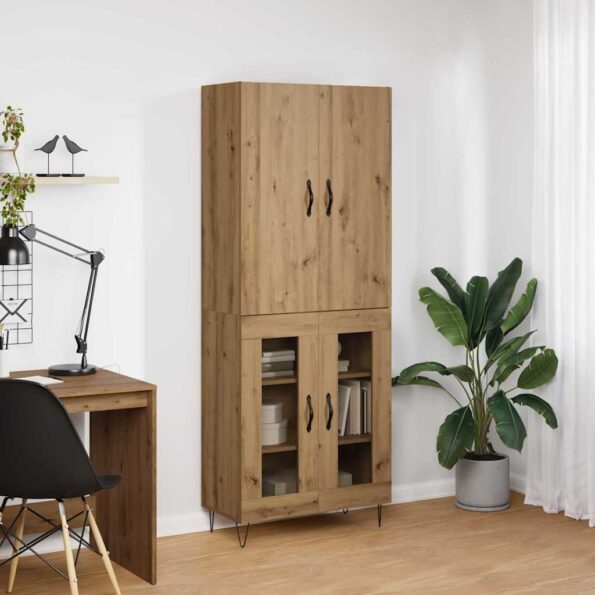 vidaXL Highboard 2 pcs Remeselný dub Konštrukčné drevo a sklo – Obrázok 4