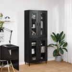 vidaXL Highboard 2 pcs Čierny dub Drevovláknitá doska a sklo – Obrázok 4