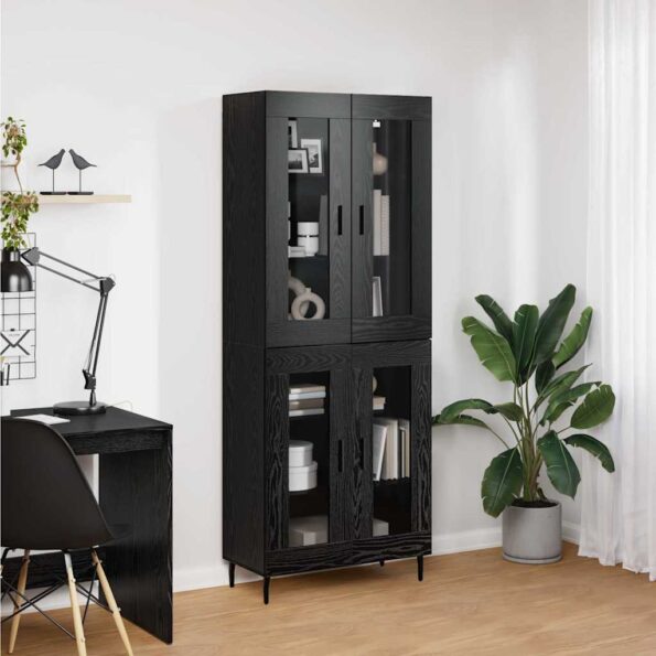 vidaXL Highboard 2 pcs Čierny dub Drevovláknitá doska a sklo – Obrázok 4