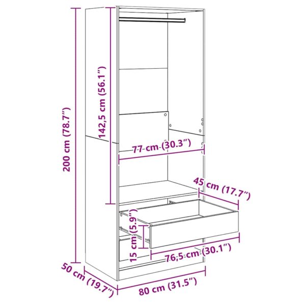 vidaXL Šatná skriňa Čierny dub 80 x 50 x 200 cm Kompozitné drevo – Obrázok 12
