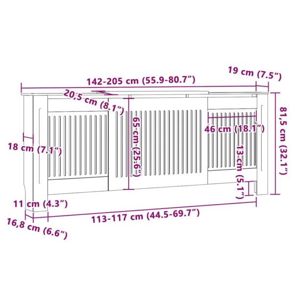 vidaXL Kryt radiátora 2 pcs Čierna (142-205) x 20.5 x 81.5 cm – Obrázok 10