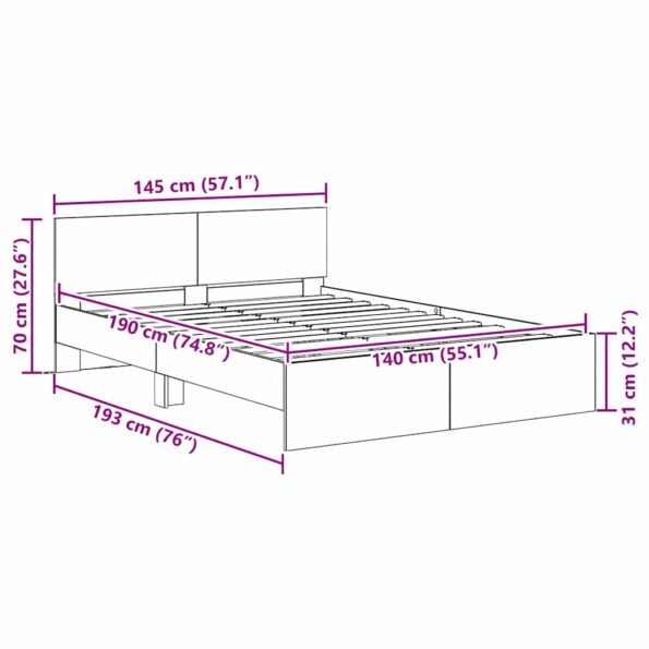 vidaXL Rám postele Staré drevo 140 x 190 cm Kompozitné drevo – Obrázok 12