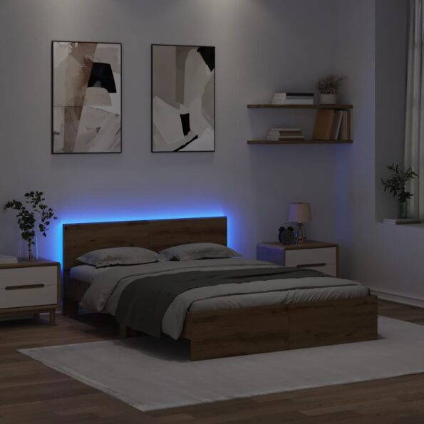 vidaXL Rám postele Remeselný dub 140 x 190 cm Kompozitné drevo – Obrázok 4