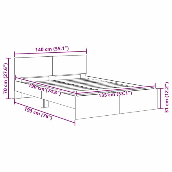 vidaXL Rám postele Staré drevo 135 x 190 cm Kompozitné drevo – Obrázok 12