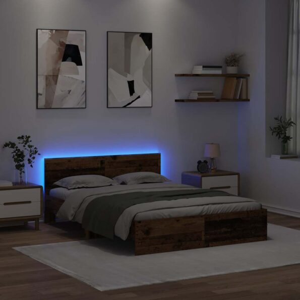 vidaXL Rám postele Staré drevo 135 x 190 cm Kompozitné drevo – Obrázok 4