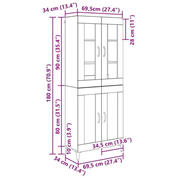 vidaXL Highboard Čierny dub 69,5 x 34 x 180 cm Kompozitné drevo – Obrázok 10