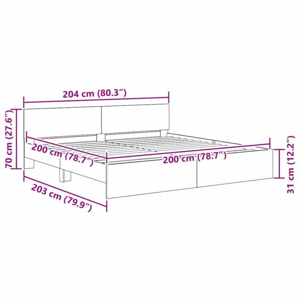 vidaXL Rám postele Remeselný dub 200 x 200 cm Kompozitné drevo – Obrázok 12