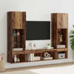 TV nástenné jednotky s LED 5 pcs Staré drevo 40,5 x 30 x 102 cm